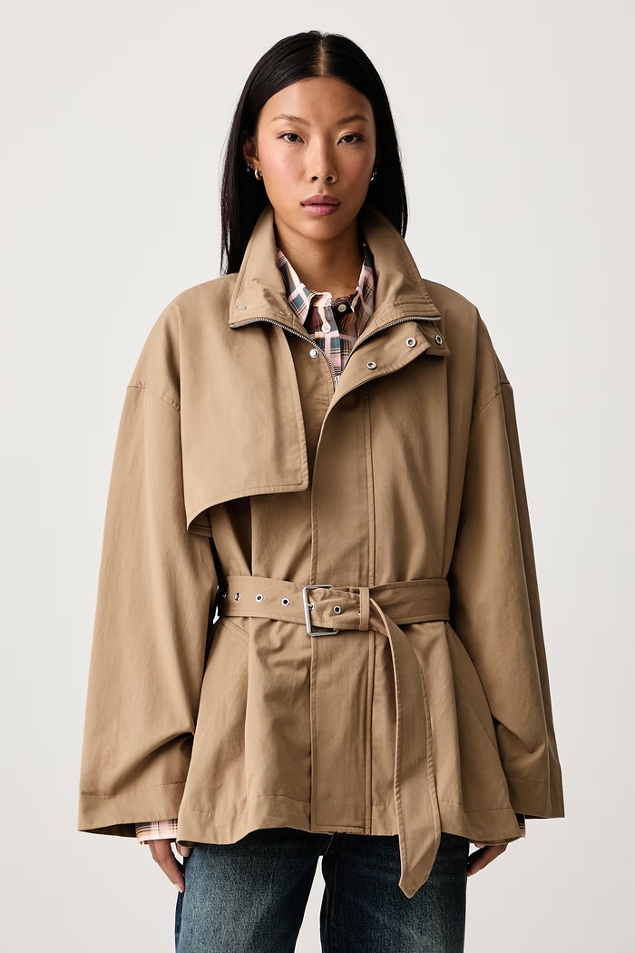 Frame THE SHORT FIELD TRENCH short trench coat Women's cotton beige WE26WOW003
