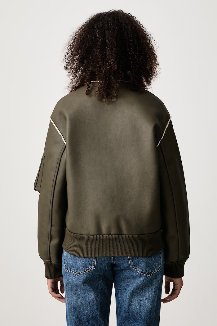 Odzież Maison Kitsuné Bomber krótka kurtka damska z imitacji skóry MRWWV04WQ4113 zielony