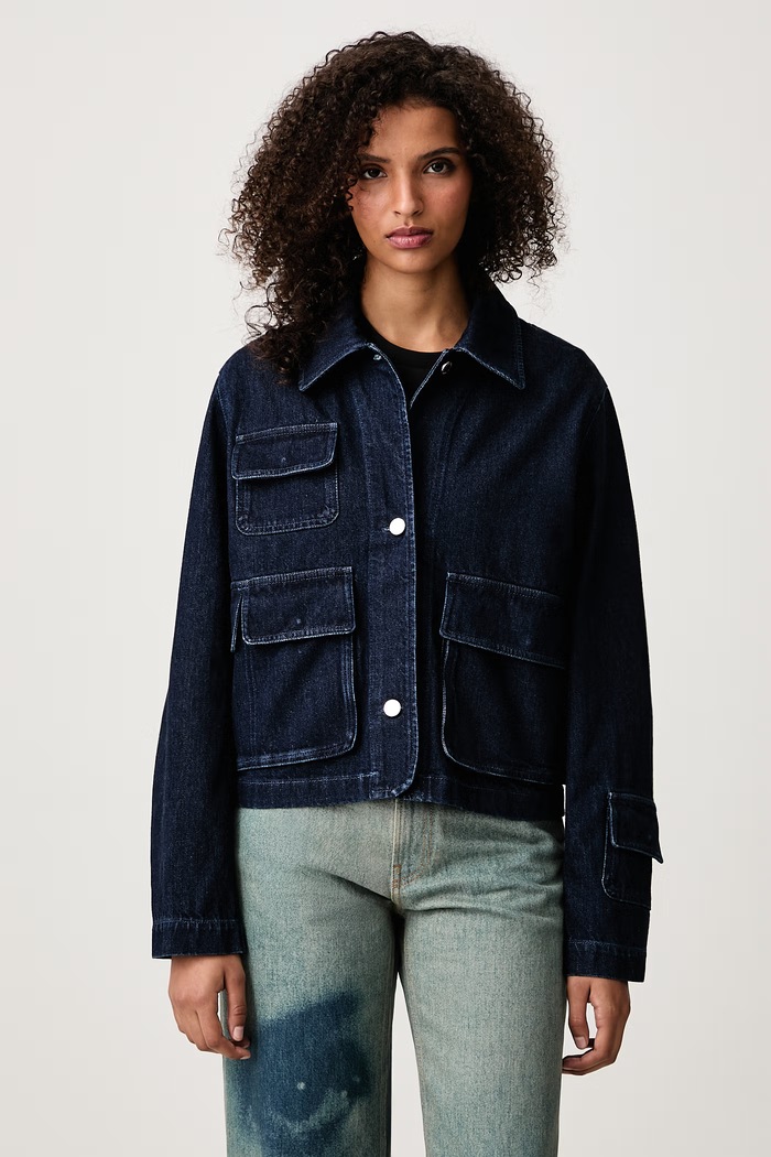 Maison Kitsuné Krótka kurtka damska jeansowa granatowy MRWDV00WD4019