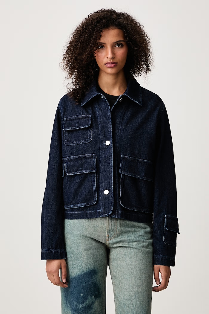 Maison Kitsuné Krótka kurtka damska jeansowa granatowy MRWDV00WD4019
