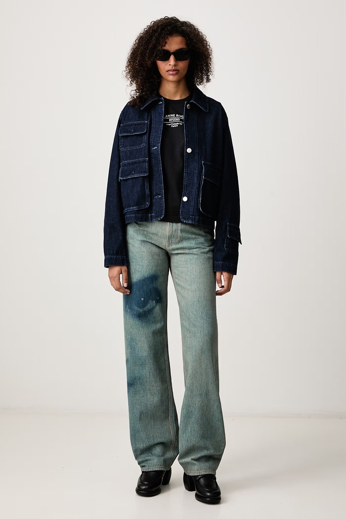 Maison Kitsuné Krótka kurtka damska jeansowa MRWDV00WD4019 granatowy AW26