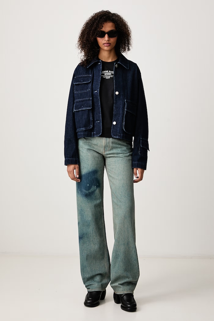 Maison Kitsuné Krótka kurtka damska jeansowa MRWDV00WD4019 granatowy AW26