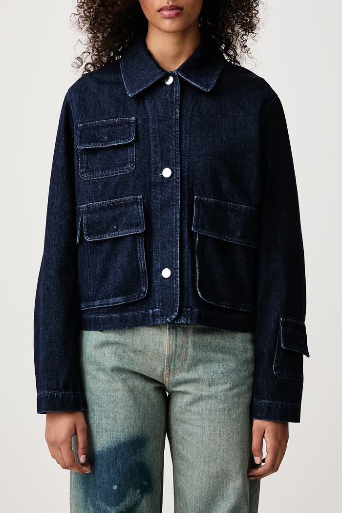 Krótka kurtka damska jeansowa Maison Kitsuné granatowy MRWDV00WD4019