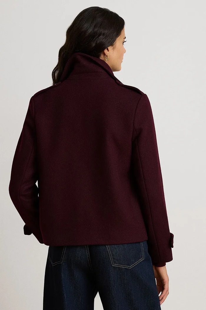 Lauren Ralph Lauren Krótki płaszcz damski z wełną 297P04149 bordowy AW26