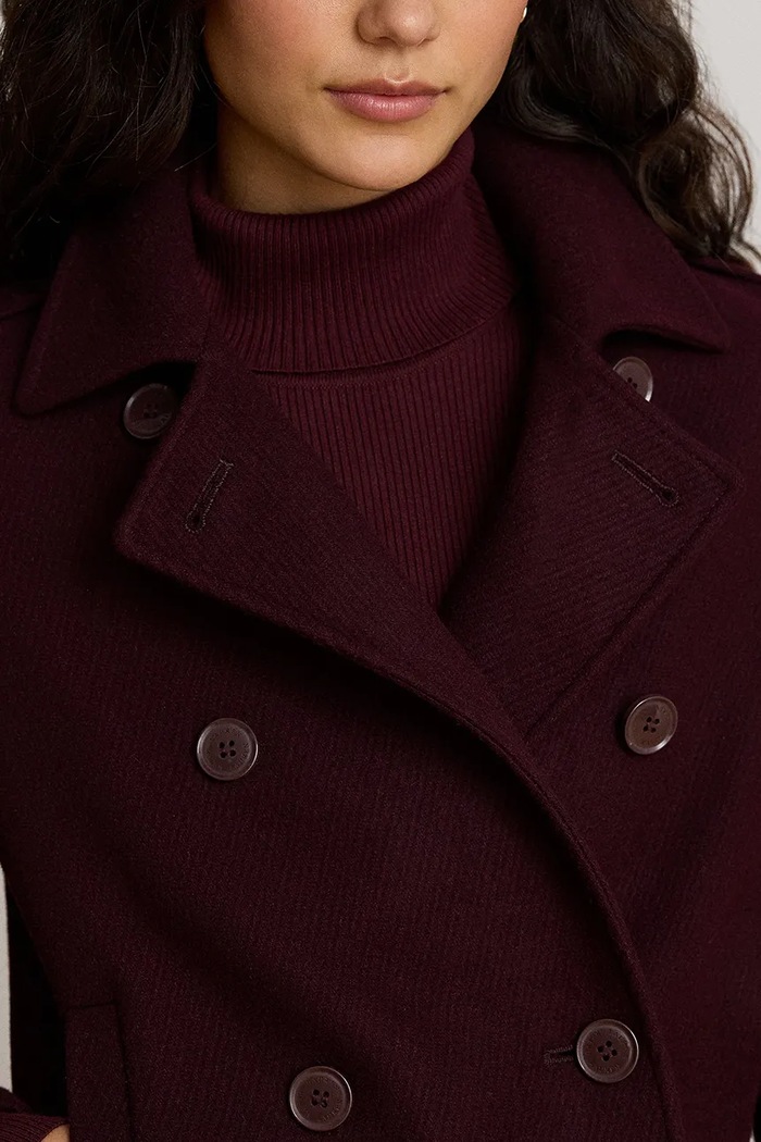 Krótki płaszcz damski z wełną Lauren Ralph Lauren 297P04149 bordowy