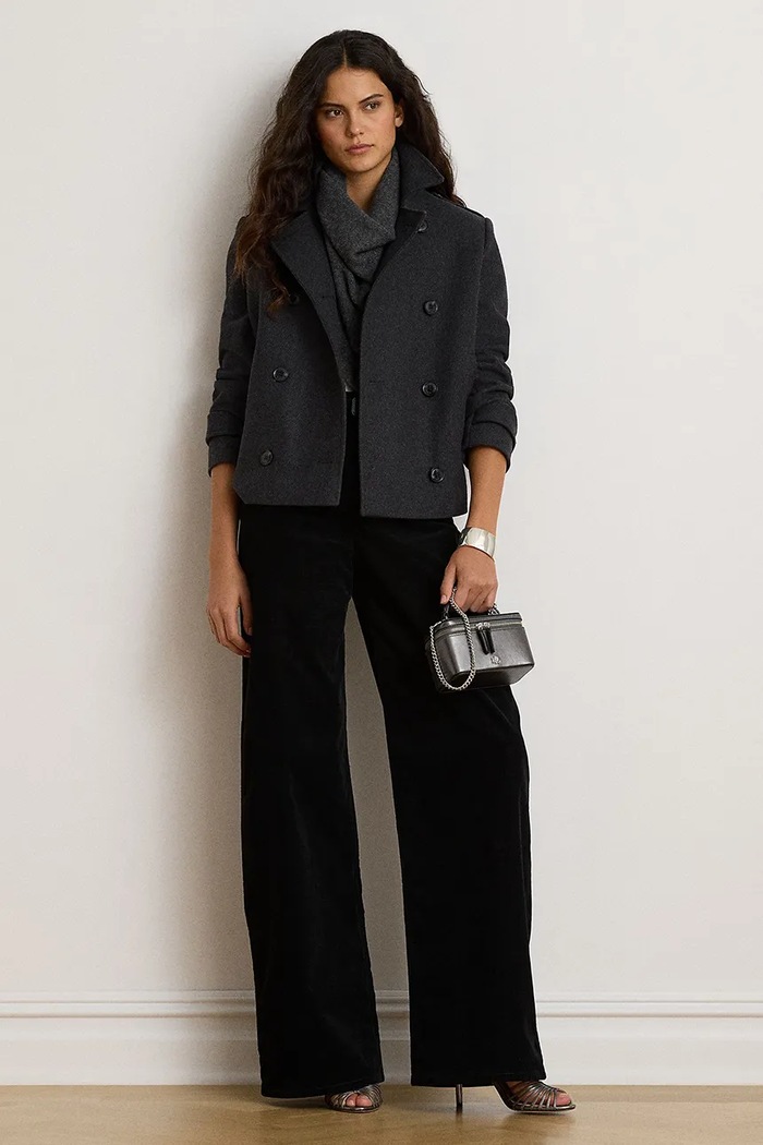 Odzież Lauren Ralph Lauren Krótki płaszcz damski z wełną 297P04149 szary