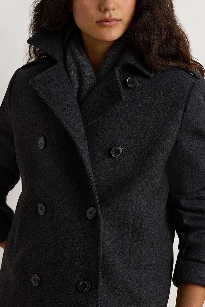 Krótki płaszcz damski z wełną Lauren Ralph Lauren 297P04149 szary