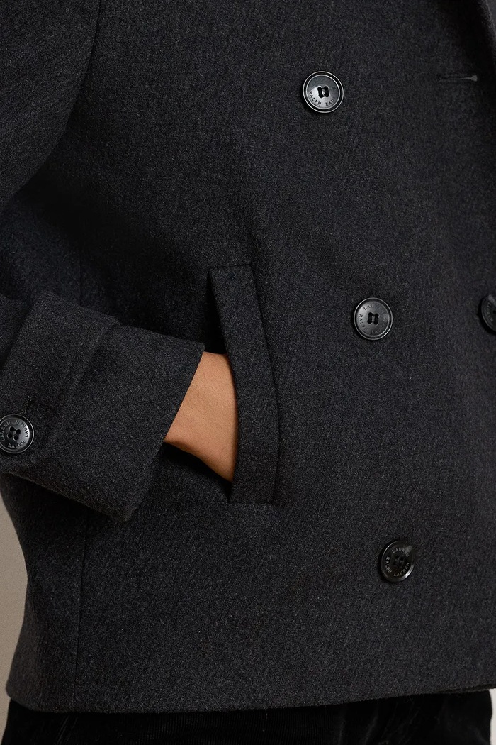 Krótki płaszcz damski z wełną Lauren Ralph Lauren szary 297P04149