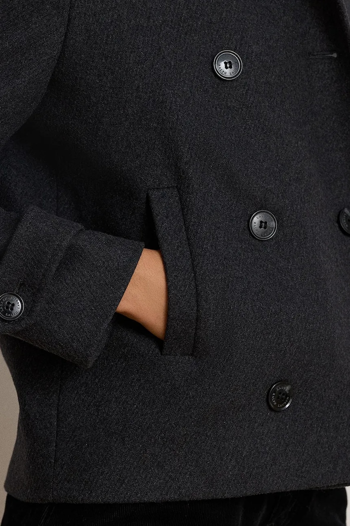 Krótki płaszcz damski z wełną Lauren Ralph Lauren szary 297P04149