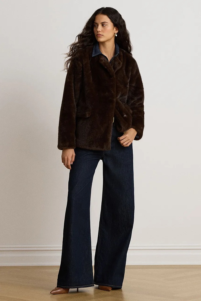 Długa kurtka damska Lauren Ralph Lauren brązowy 297P04117