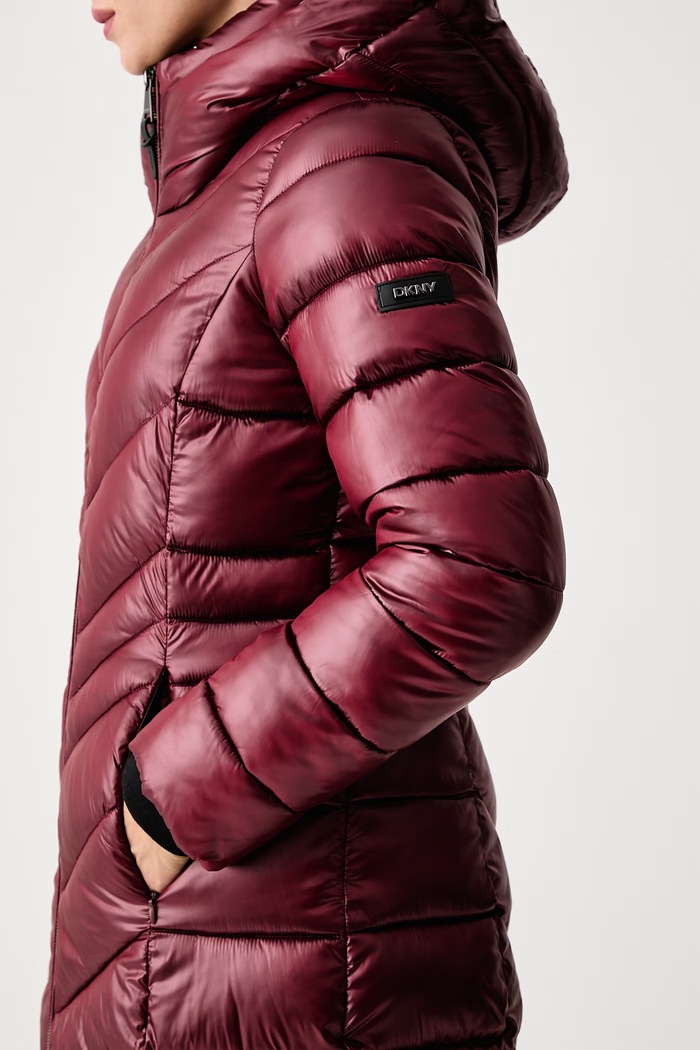 Długa kurtka damska DKNY DLEMPW58 bordowy