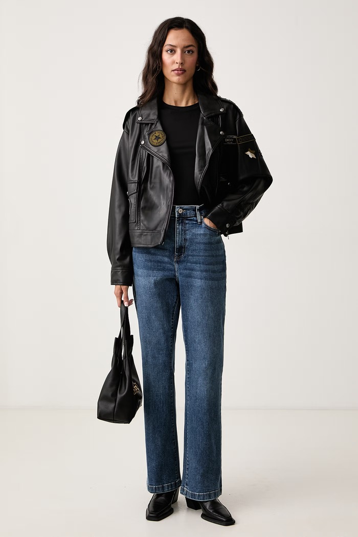 DKNY Ramoneska damska z imitacji skóry P6GCTEGW czarny AW26