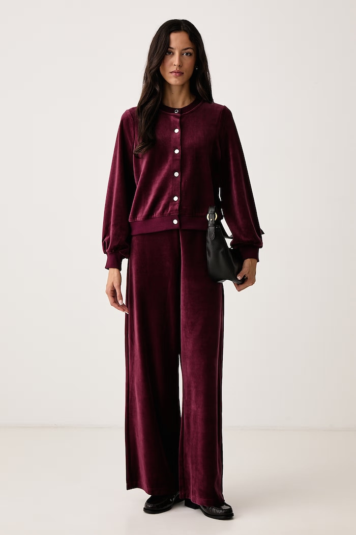 DKNY Bluza damska welurowa DJ6J6326 bordowy AW26