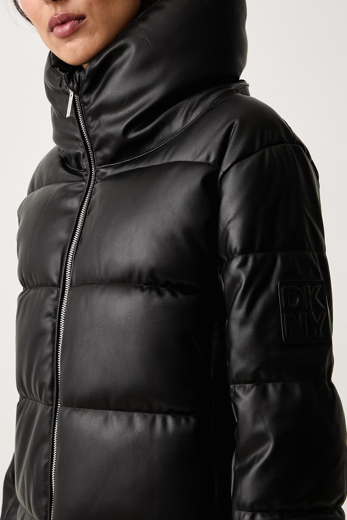 Kurtka pikowana damska z imitacji skóry DKNY DJ6J6291 czarny
