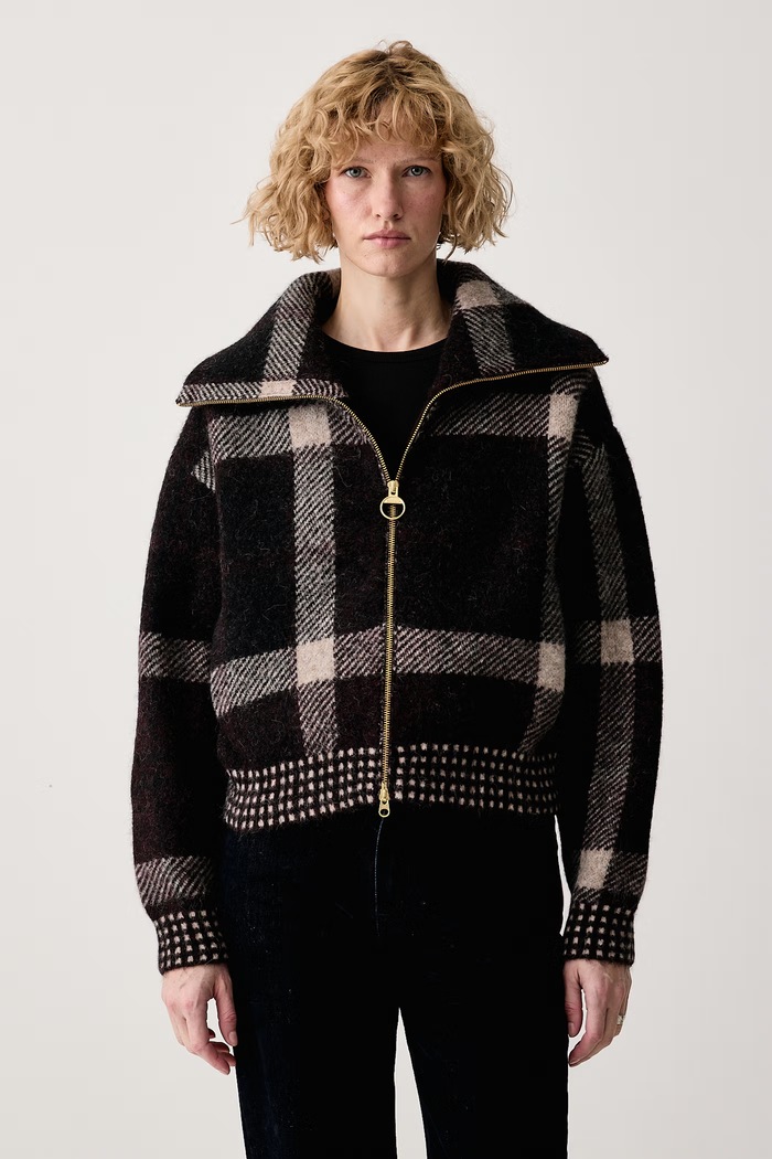 Barbour Sweter rozpinany damski z wełną Carville multicolor LKN1797