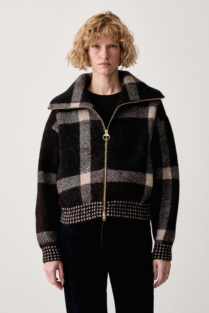 Barbour Sweter rozpinany damski z wełną Carville multicolor LKN1797