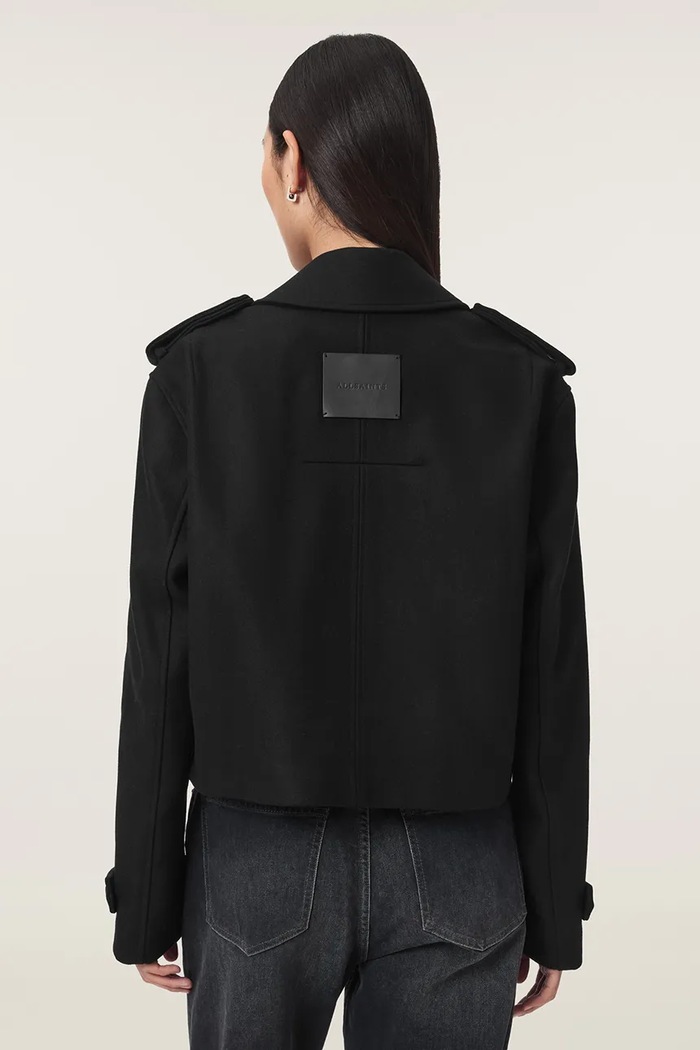 AllSaints Krótka kurtka damska z wełną LOWLA W015OF czarny AW26