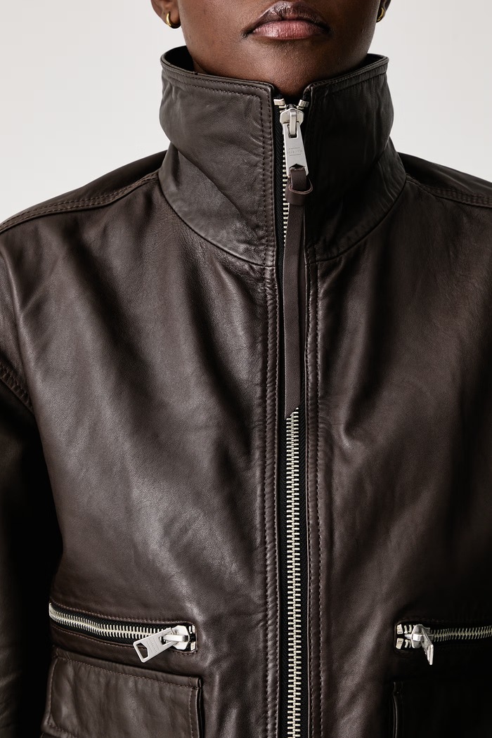 Bomber γυναικείο δερμάτινο ELISE AllSaints W001LF καφέ