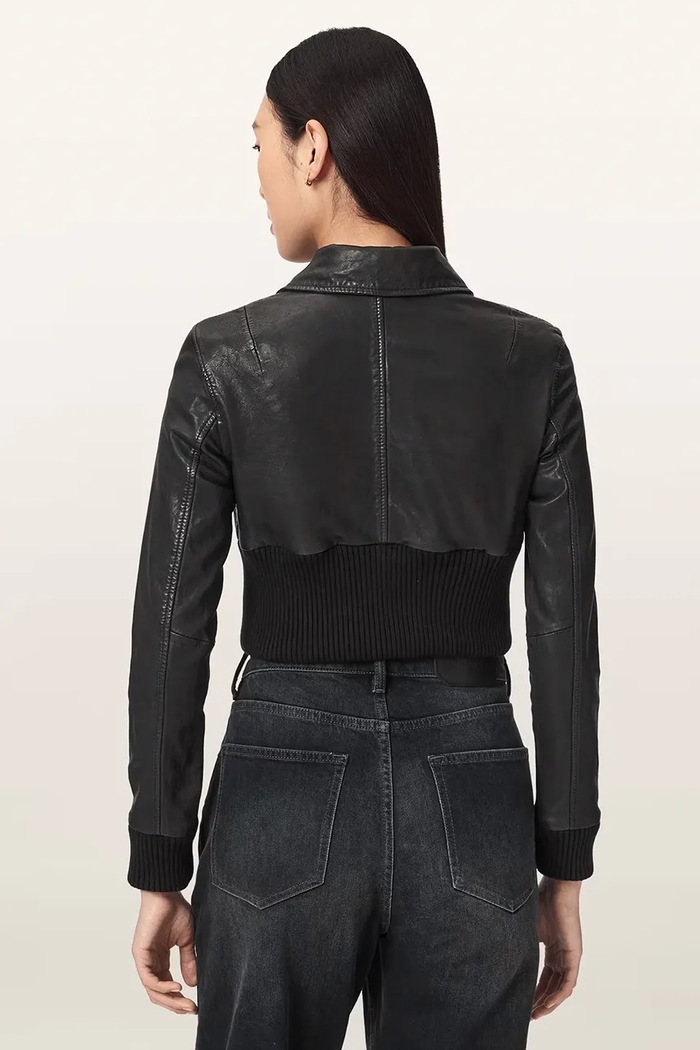 AllSaints Krótka kurtka damska skórzana LENA W044LE czarny AW26