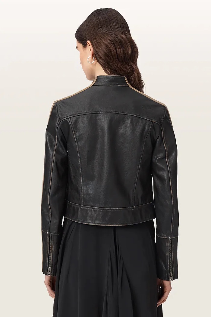 AllSaints Krótka kurtka damska skórzana TIGGY LEATHER JACKET W088LE czarny AW26