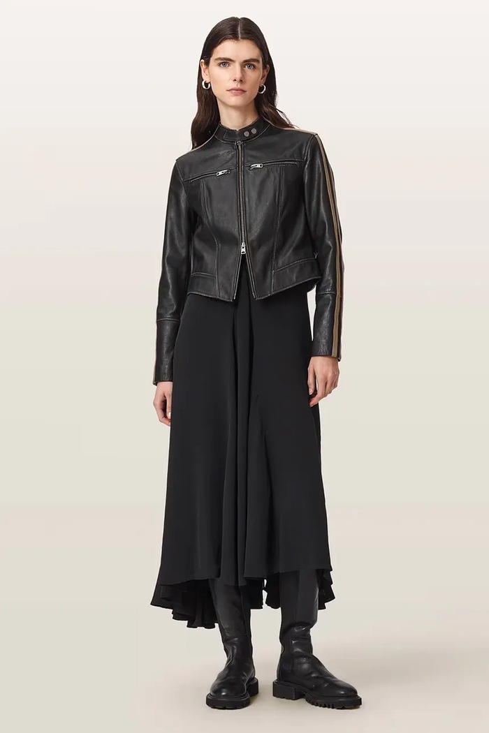Krótka kurtka damska skórzana TIGGY LEATHER JACKET AllSaints W088LE czarny