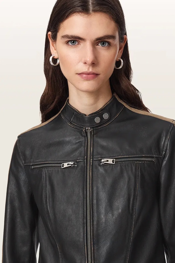 Krótka kurtka damska skórzana TIGGY LEATHER JACKET AllSaints czarny W088LE