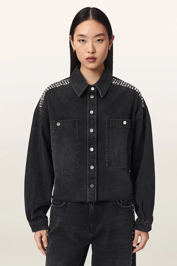 AllSaints Krótka kurtka damska jeansowa NICKY czarny W070PF