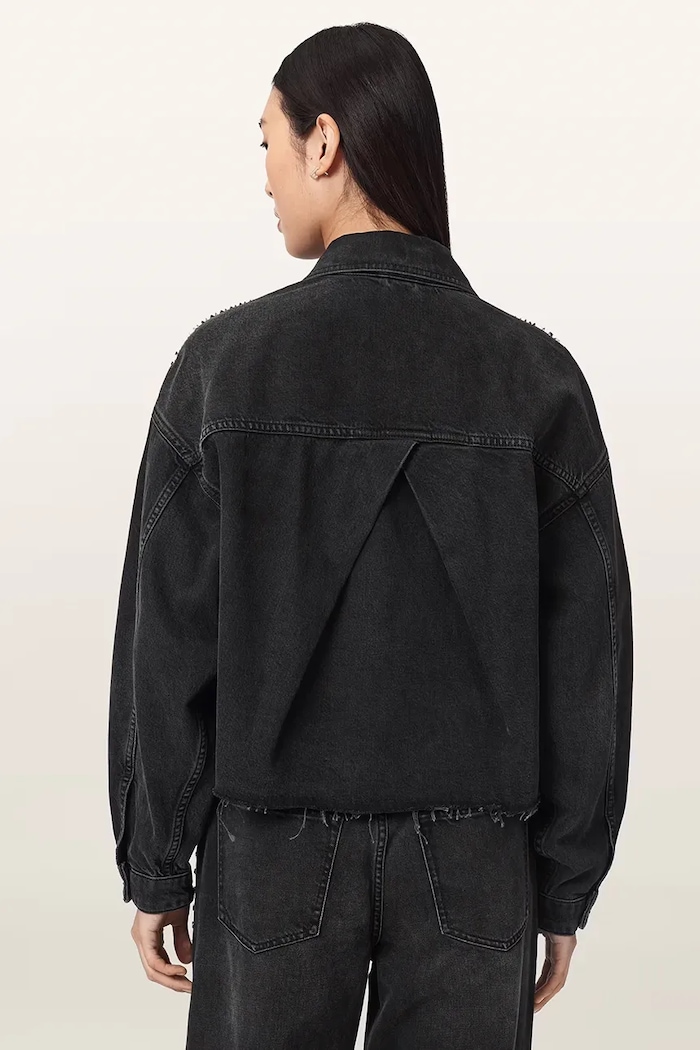 AllSaints Krótka kurtka damska jeansowa NICKY W070PF czarny AW26