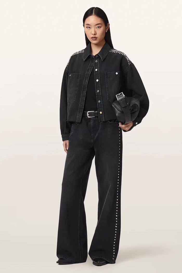 Odzież AllSaints Krótka kurtka damska jeansowa NICKY W070PF czarny