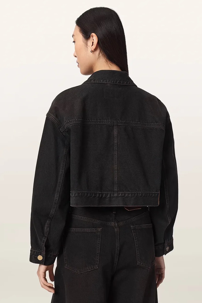 AllSaints Kurtka jeansowa damska BLINK CROPPED JACKET W035OF brązowy AW26