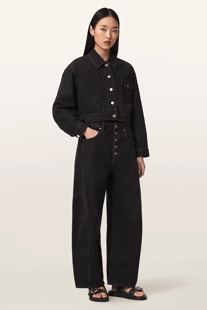 Odzież AllSaints Kurtka jeansowa damska BLINK CROPPED JACKET W035OF brązowy