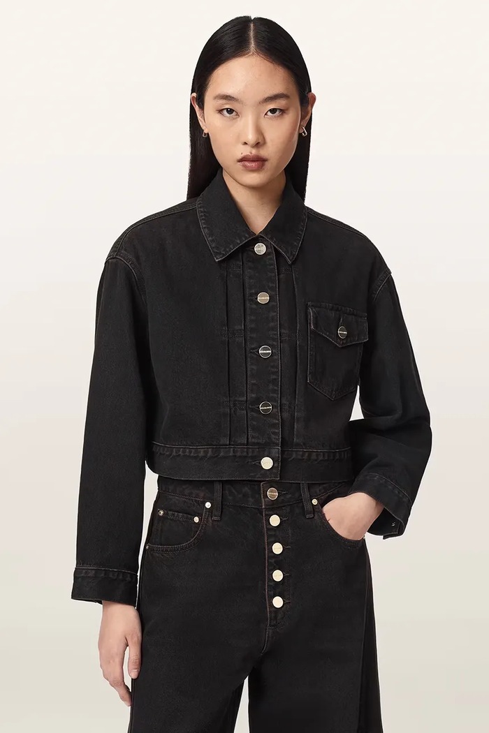 Kurtka jeansowa damska BLINK CROPPED JACKET AllSaints W035OF brązowy