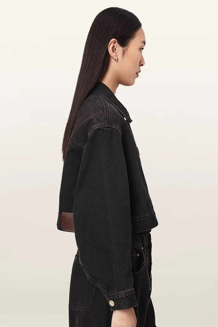 Kurtka jeansowa damska BLINK CROPPED JACKET AllSaints brązowy W035OF