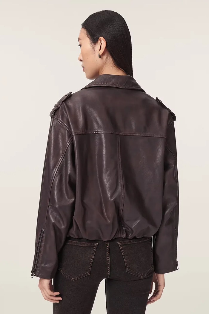 AllSaints Krótka kurtka damska skórzana SAMINA W023LF bordowy AW26