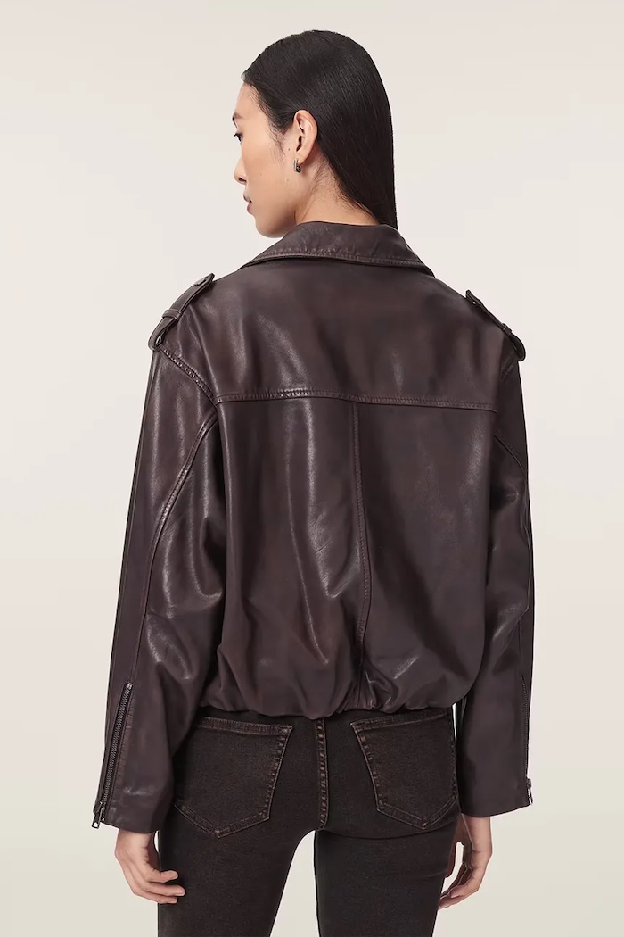 AllSaints Krótka kurtka damska skórzana SAMINA W023LF bordowy AW26