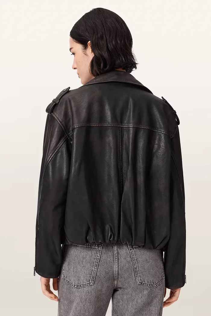 AllSaints Kratka jakna ženska usnjena SAMINA W023LF črna AW26