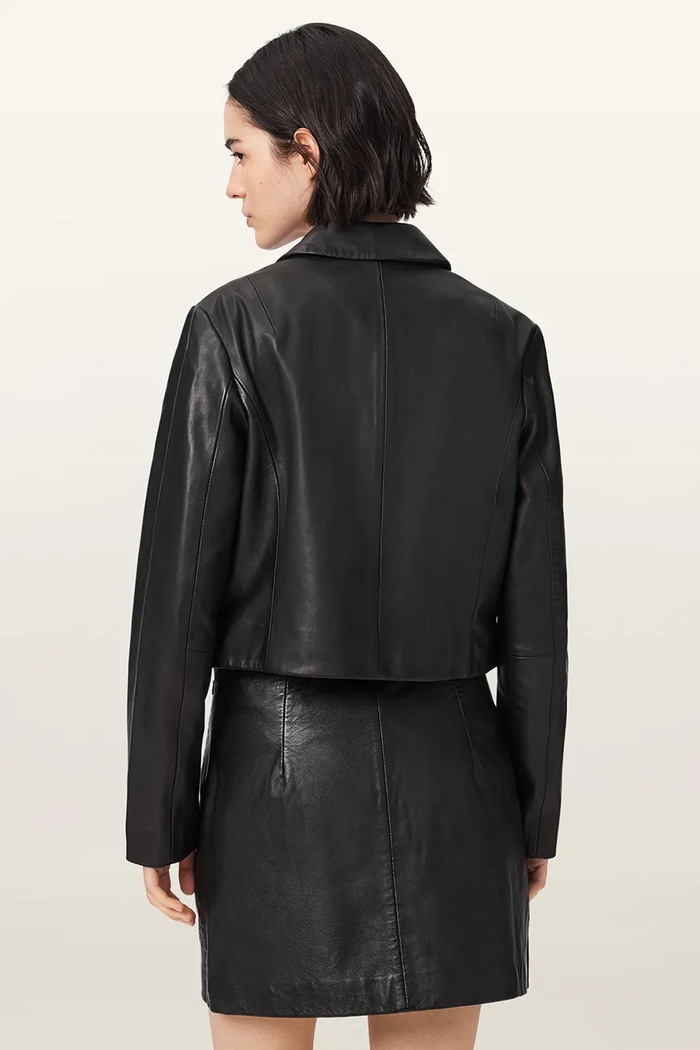 AllSaints Krótka kurtka damska skórzana APTON W013LE czarny AW26