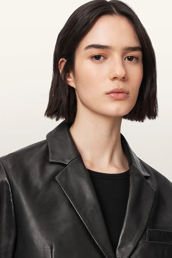 Krótka kurtka damska skórzana APTON AllSaints W013LE czarny