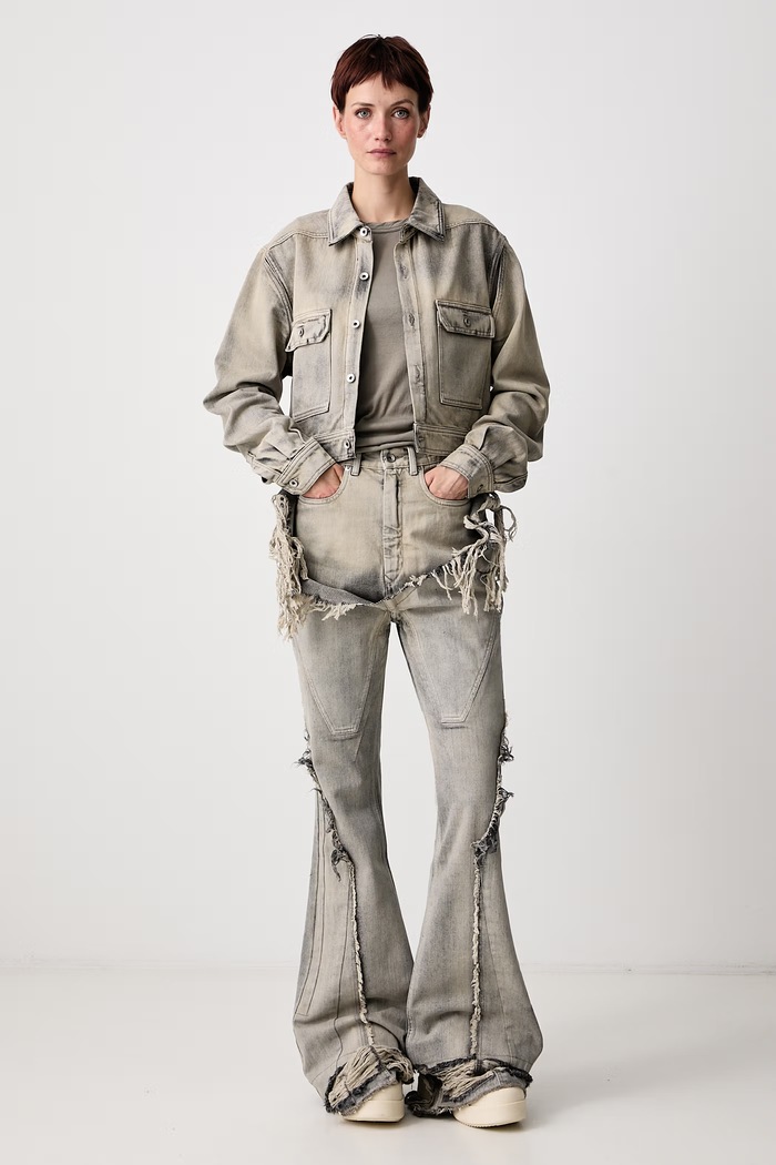 Rick Owens DRKSHDW Τζιν μπουφάν γυναικείο βαμβακερό DS02F6702.DMK μπεζ AW26