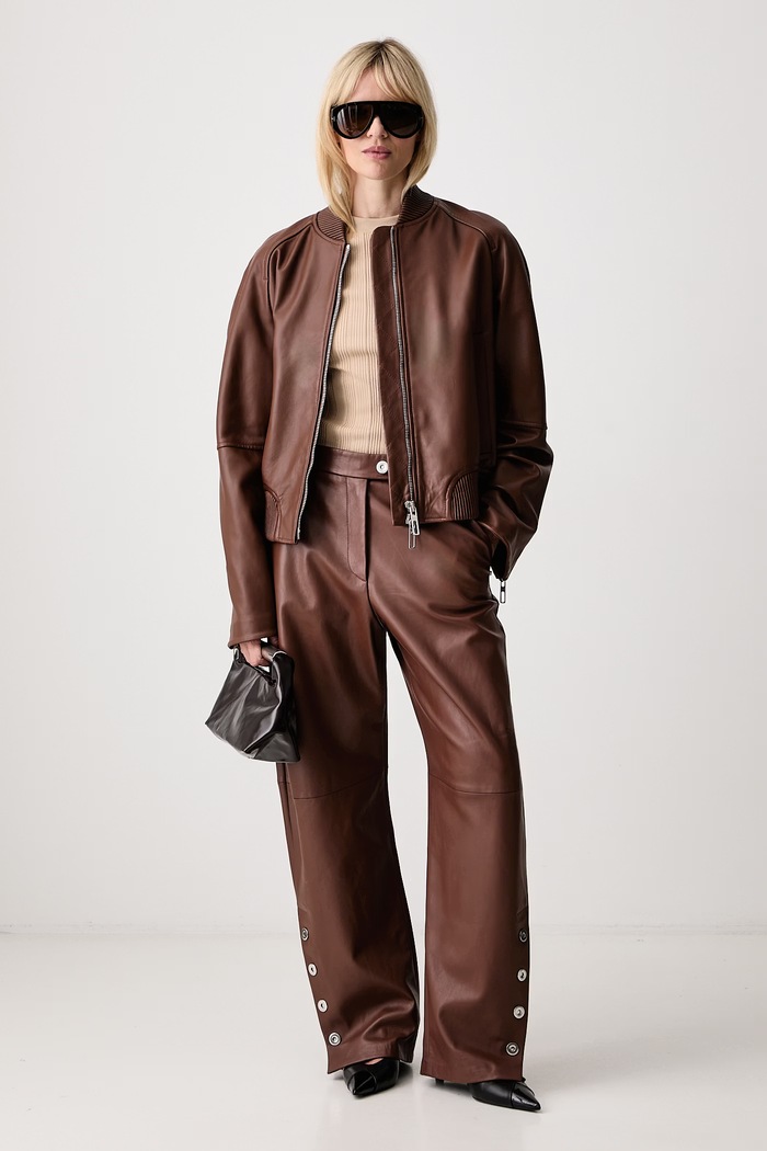 Sportmax Amour bomberka damska skórzana 2622446011600 brązowy AW26