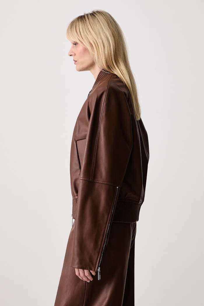 Odzież Sportmax Amour bomberka damska skórzana 2622446011600 brązowy