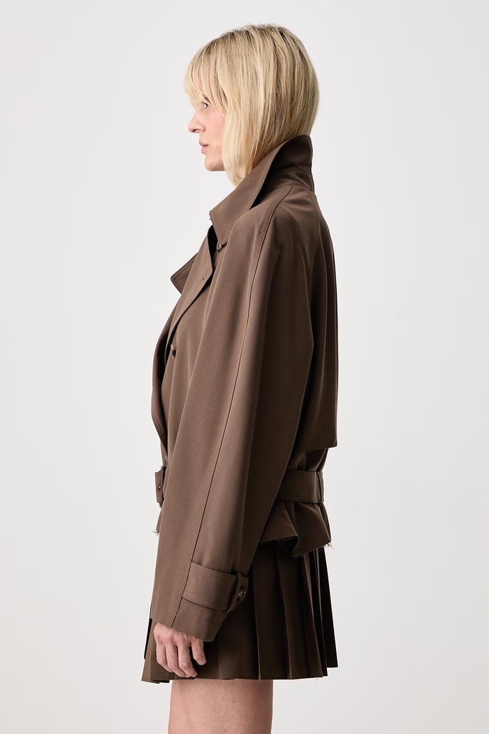 MM6 Maison Margiela krótki trencz damski z wełną brązowy S52AM0361.M35436