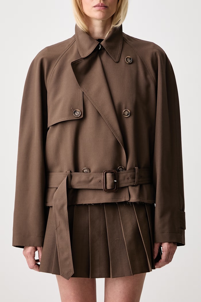 MM6 Maison Margiela krótki trencz damski z wełną S52AM0361.M35436 brązowy