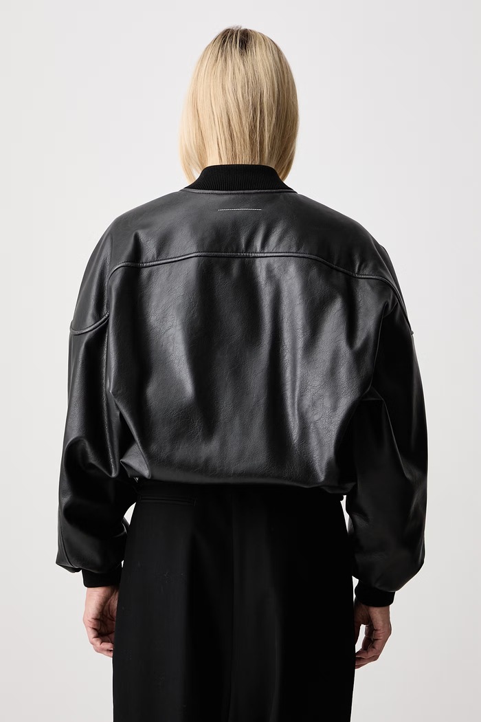 Odzież MM6 Maison Margiela bomberka damska z imitacji skóry S52AM0358.M35455 czarny