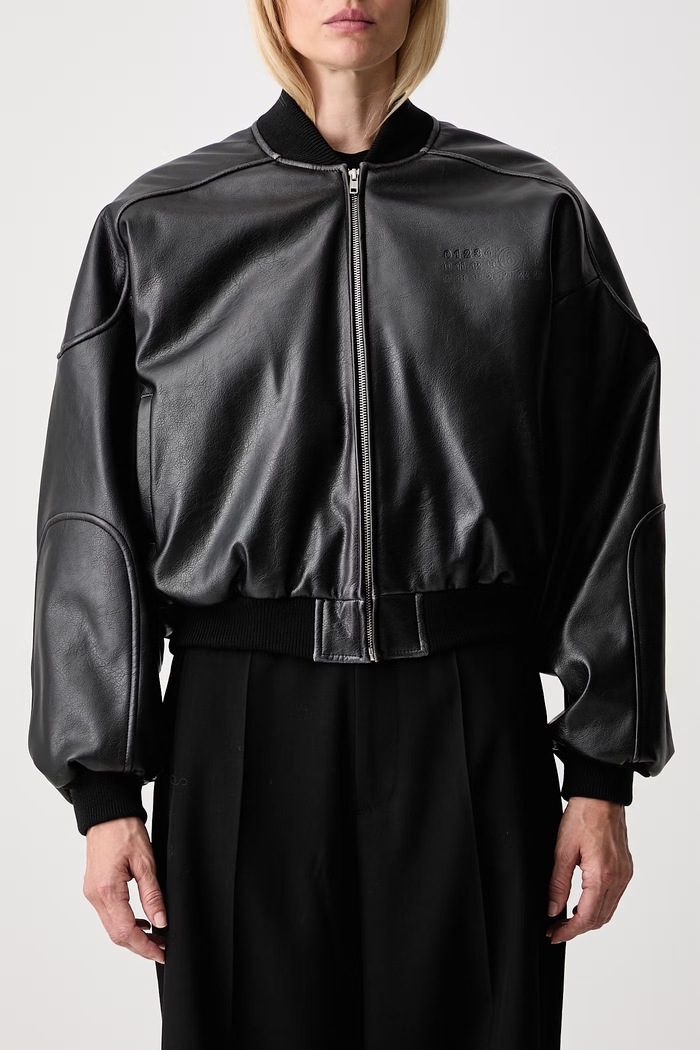 MM6 Maison Margiela bomberka damska z imitacji skóry S52AM0358.M35455 czarny