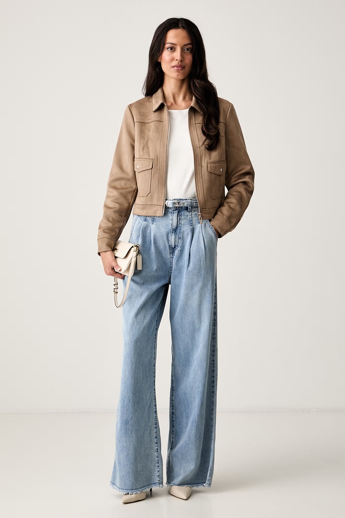 Morgan krótka kurtka damska z imitacji zamszu GLIVA brązowy AW26