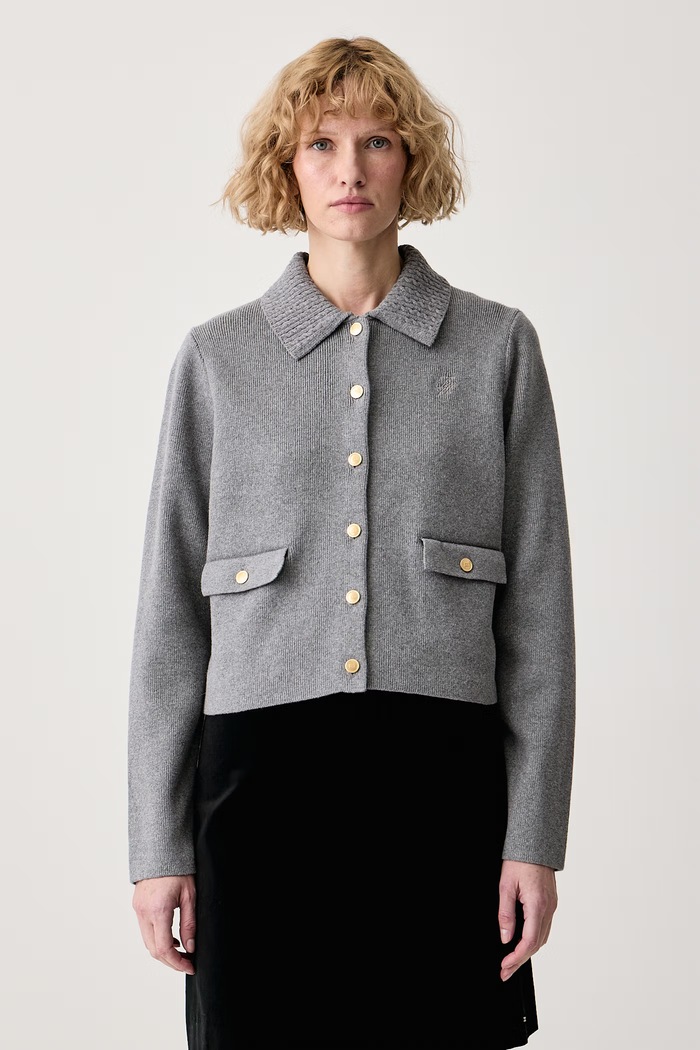 Tommy Hilfiger Cardigan elegante da donna con misto lana grigio WW0WW51426