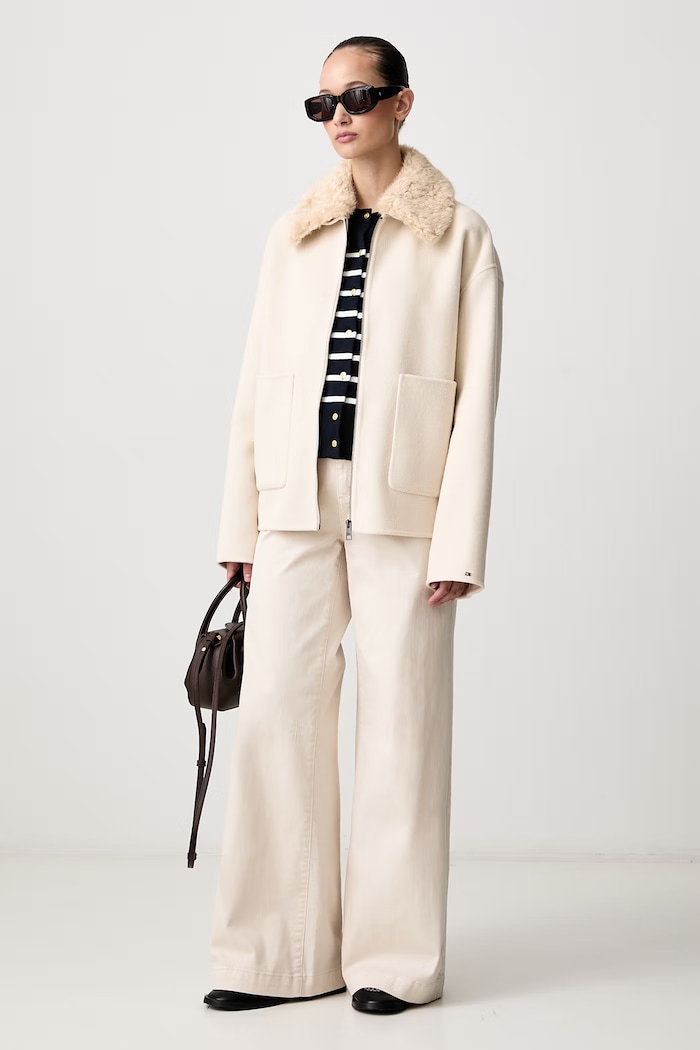 Tommy Hilfiger Jakna ženska z volno WW0WW52915 bež AW26