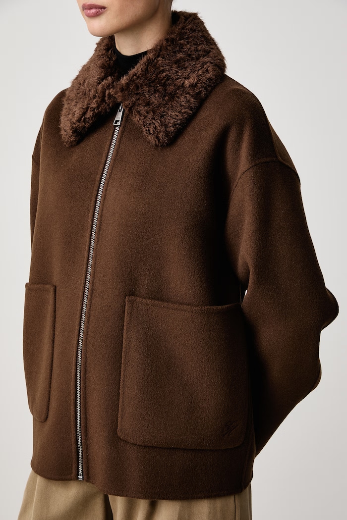 Jakna ženska z volno Tommy Hilfiger WW0WW52915 rjava