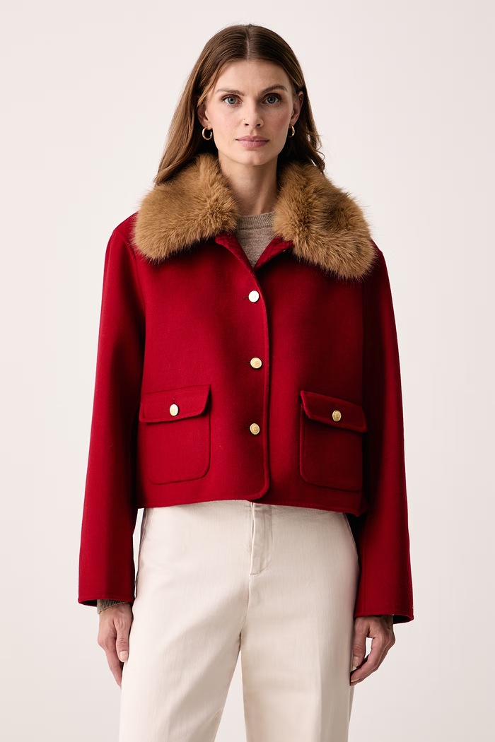 Tommy Hilfiger Kratka jakna za žene s dodatkom vune crvena WW0WW52914